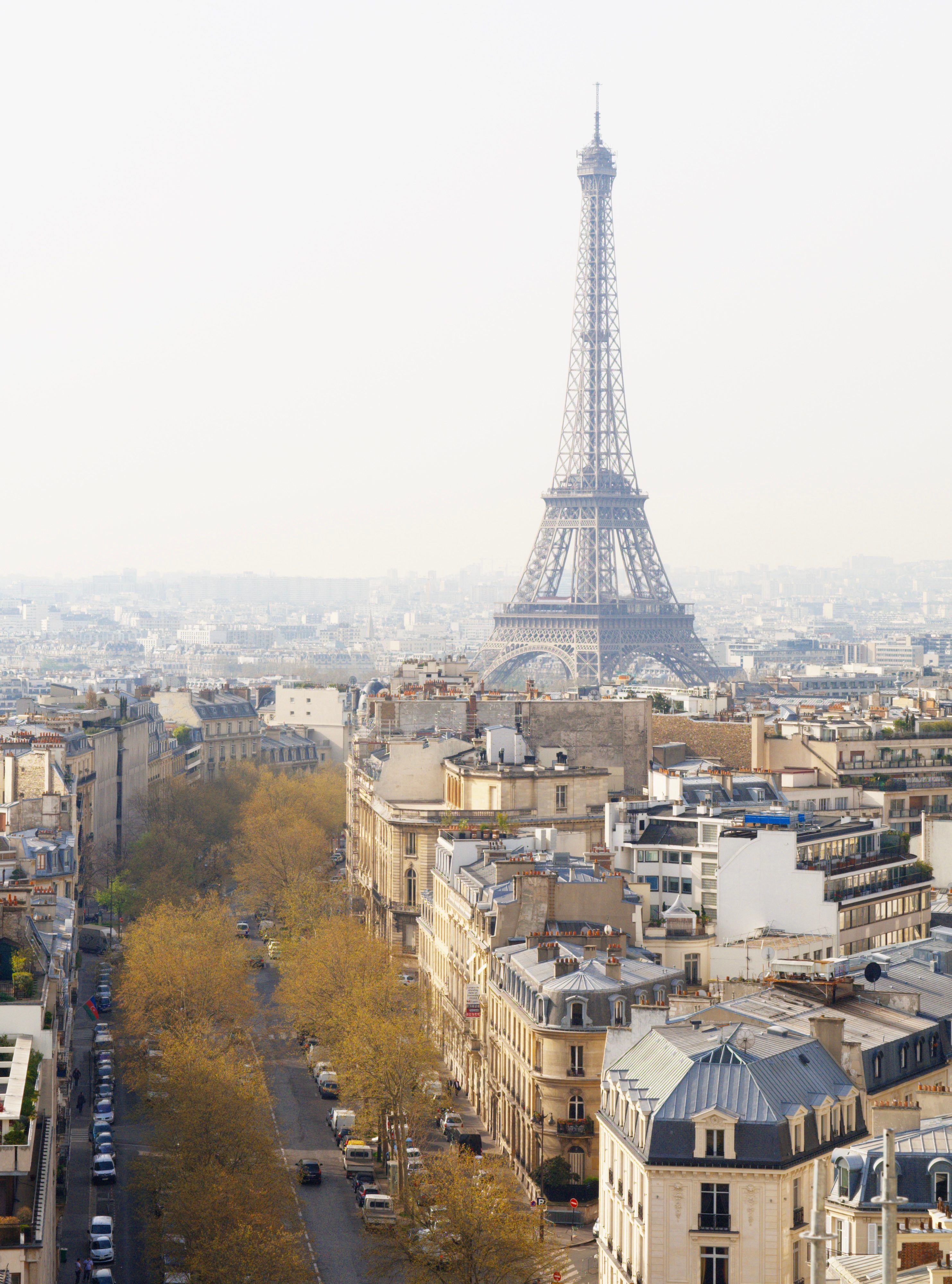 Eiffel Tower as seen from the top of the Arc de Triomphe. — Paris, France