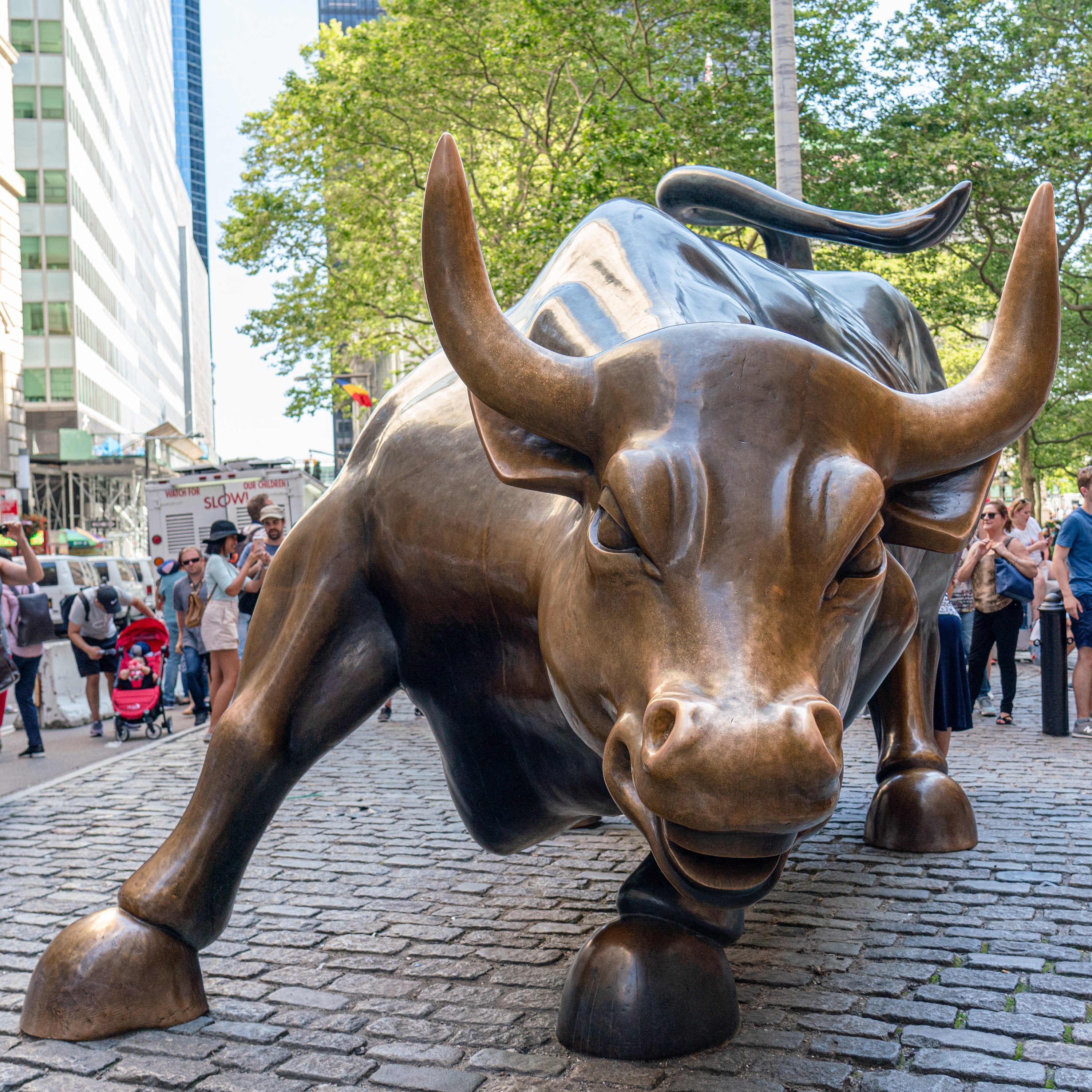 The Charging Bull (also known as the Bull of Wall Street). — New York City